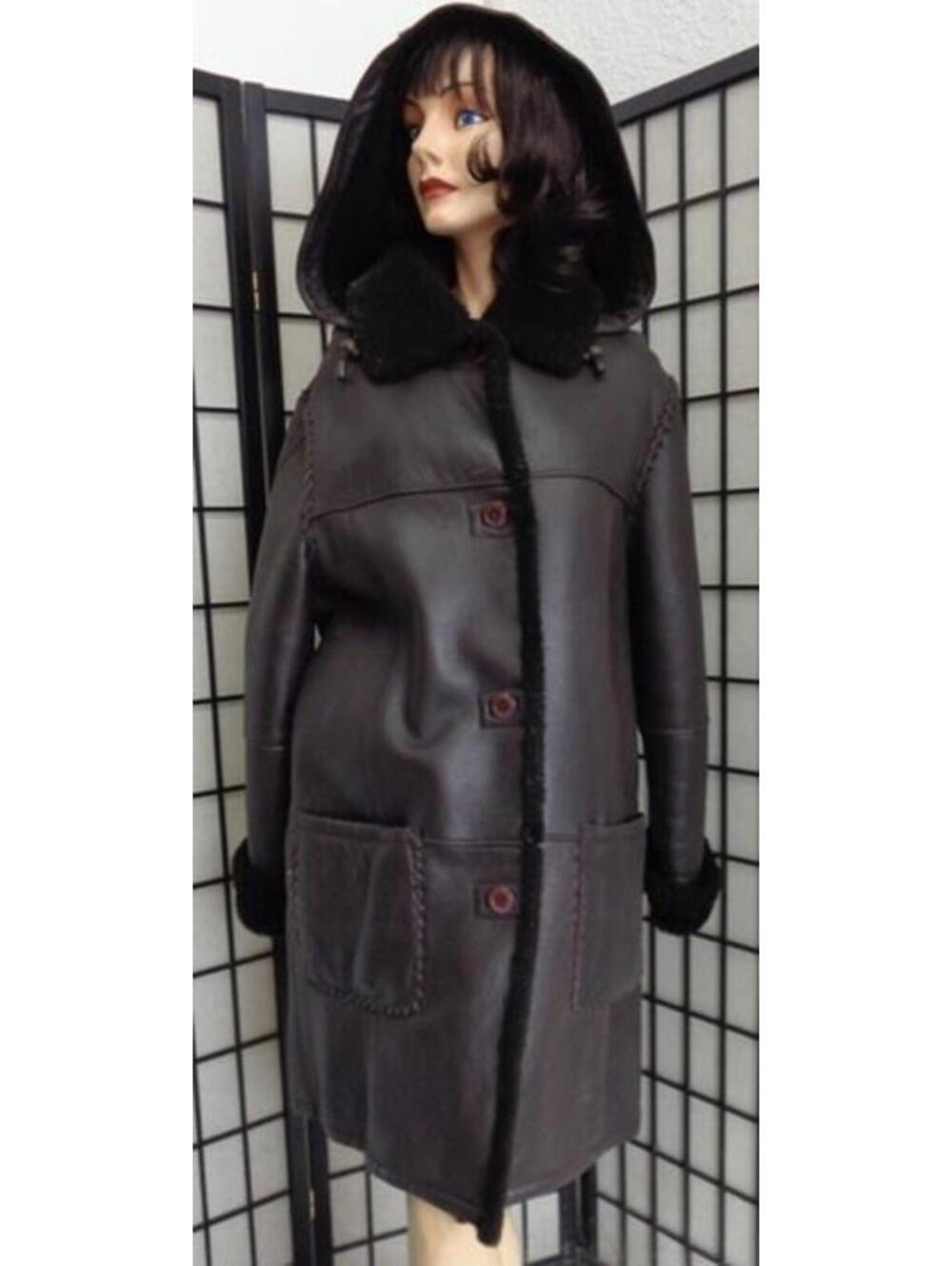 Excellent Brown Sheepskin Shearling Lamb Coat Jacket Women Woman Size 8-10 Med